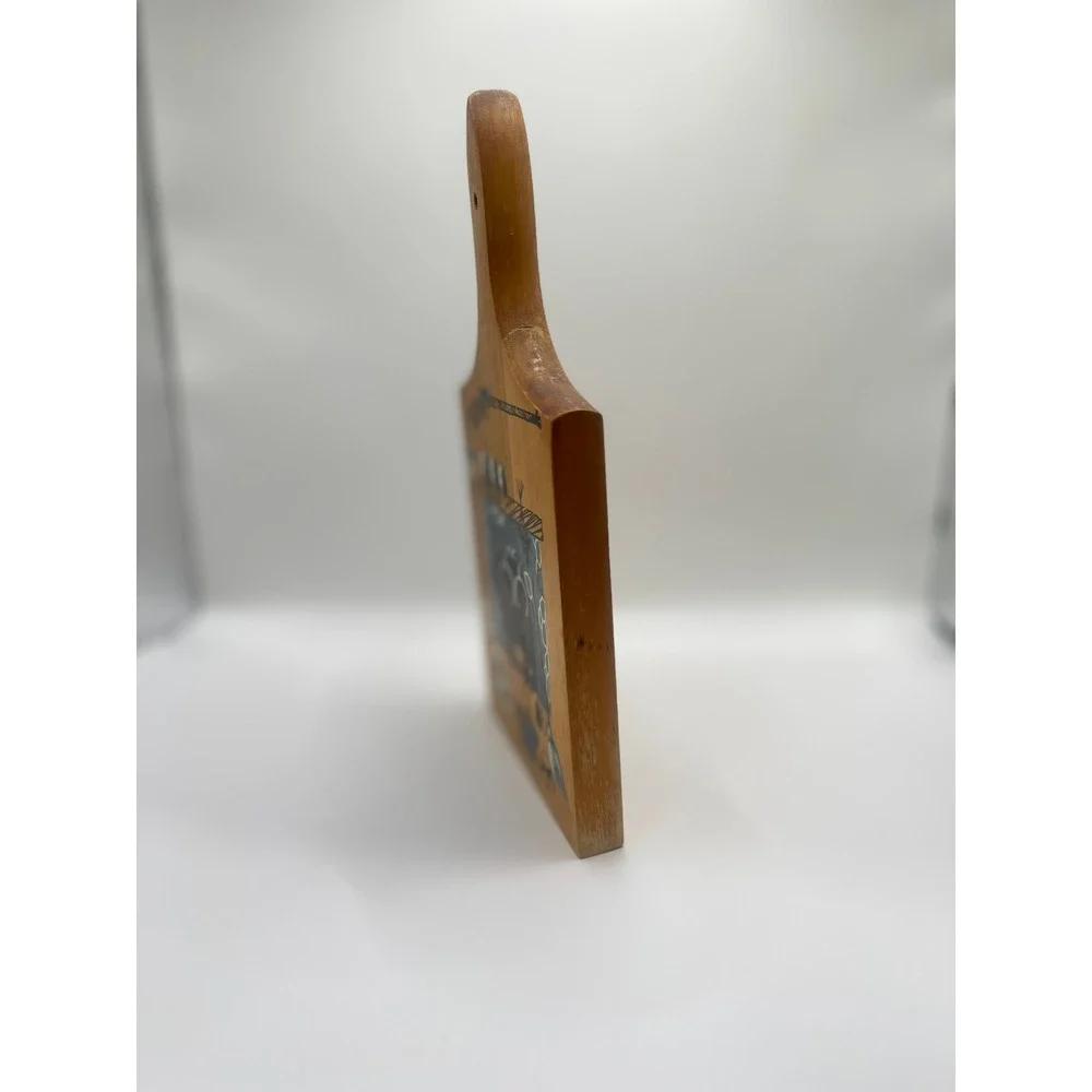 Vintage Wooden Cutting Board Colonial Hearth Scene Save My Face Wall Decor